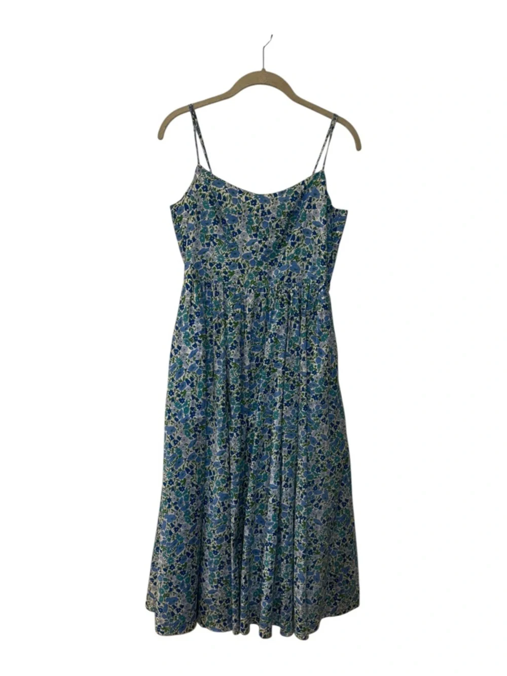 J. Crew x Liberty Fabric Light Blue Floral Midi Sundress with Spaghetti Straps 4 - Picture 5 of 12